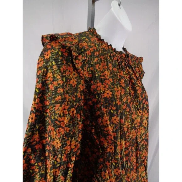 Gap Floral Metallic Ruffle Top Blouse Size Medium - Picture 10 of 14